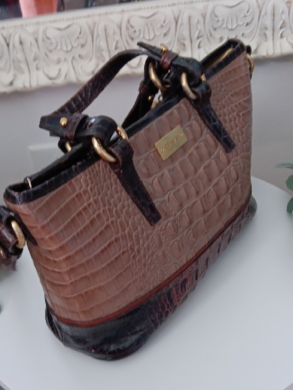 Brahmin Brown and Black Croc-Embossed Leather Satchel with Tassel - Picture 7 of 11